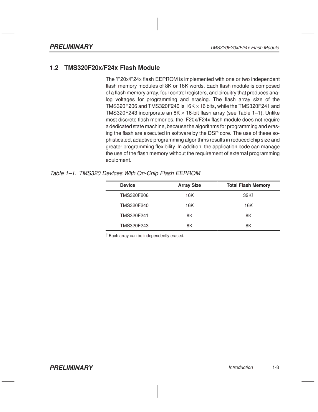 Texas Instruments TMS320F20x/F24x DSP manual TMS320F20x/F24x Flash Module, ±1. TMS320 Devices With On-Chip Flash Eeprom 