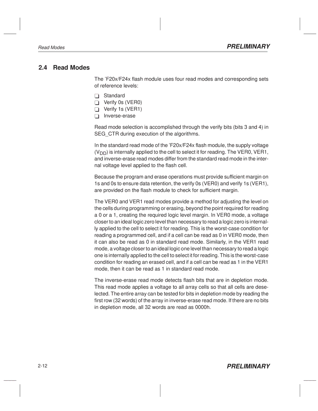 Texas Instruments TMS320F20x/F24x DSP manual Read Modes 