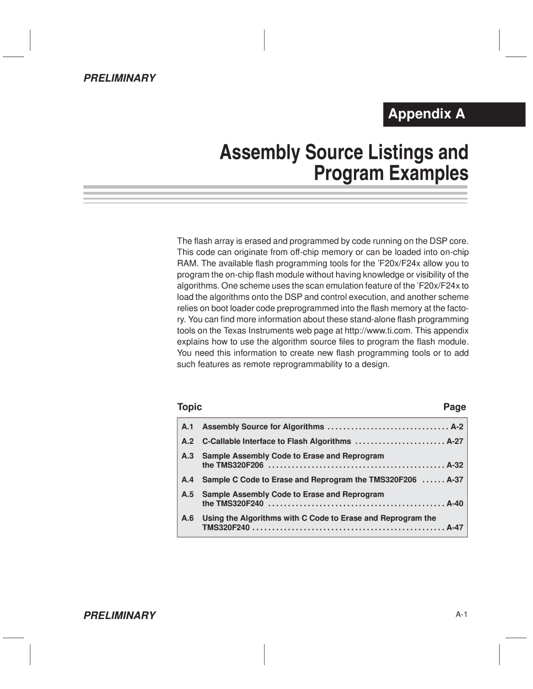 Texas Instruments TMS320F20x/F24x DSP manual Assembly Source Listings Program Examples 