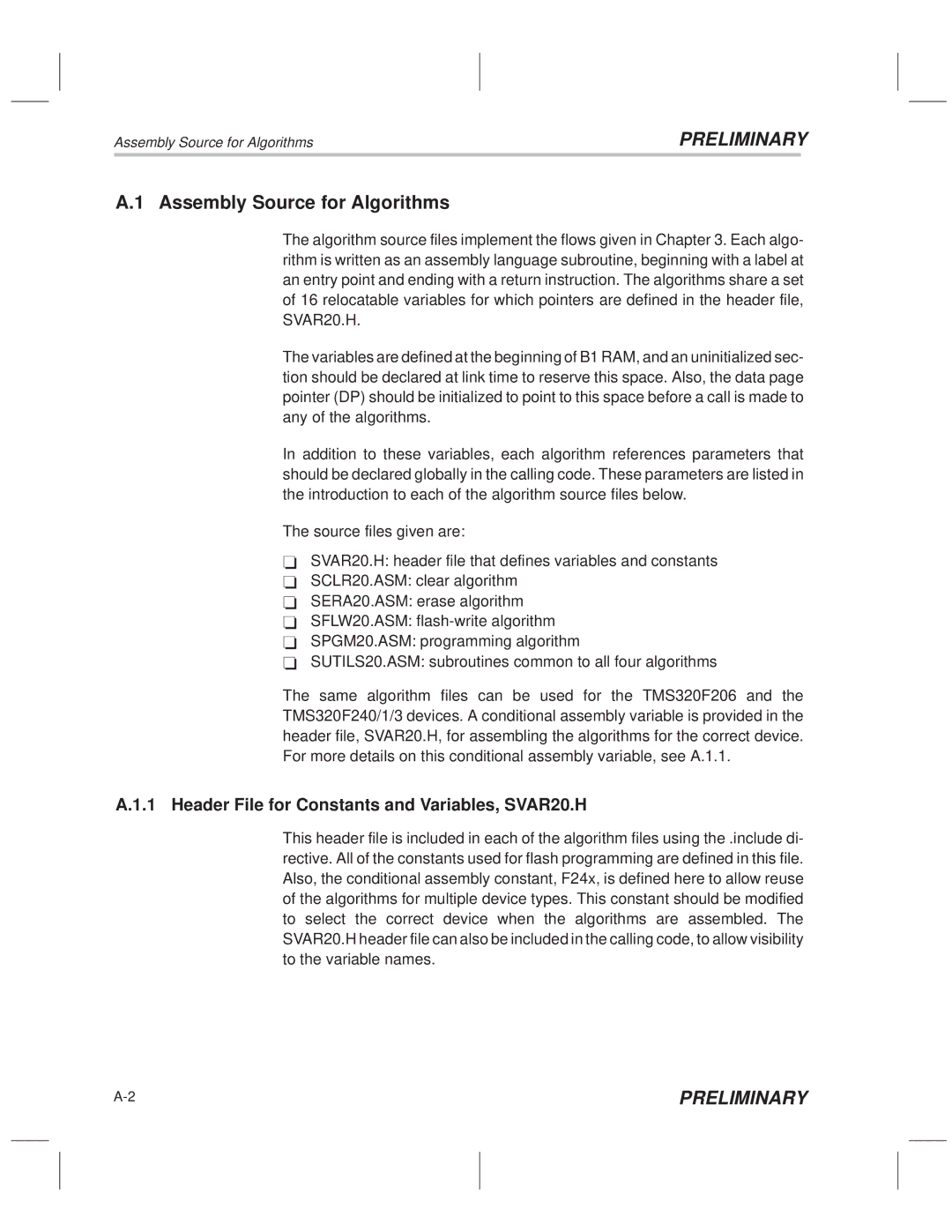 Texas Instruments TMS320F20x/F24x DSP Assembly Source for Algorithms, Header File for Constants and Variables, SVAR20.H 