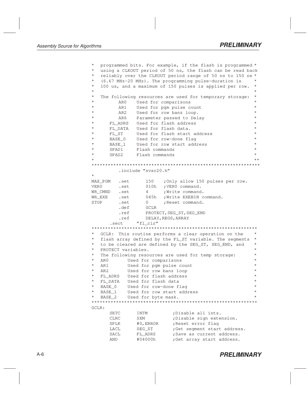 Texas Instruments TMS320F20x/F24x DSP AR0, AR1, AR2, AR6, Maxpgm, VER0, Wrcmnd, Wrexe, Stop, Gclr Setc Intm, Clrc SXM 