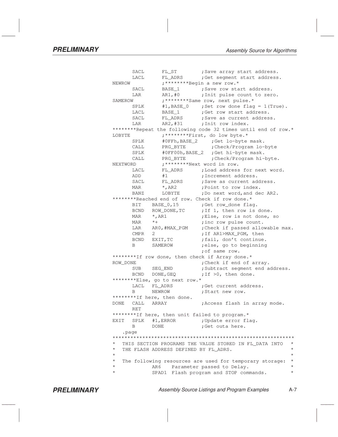 Texas Instruments TMS320F20x/F24x DSP Sacl Flst, Lacl Fladrs, Newrow, Sacl BASE1, Lar, Samerow, Splk, Lacl BASE1, Lobyte 