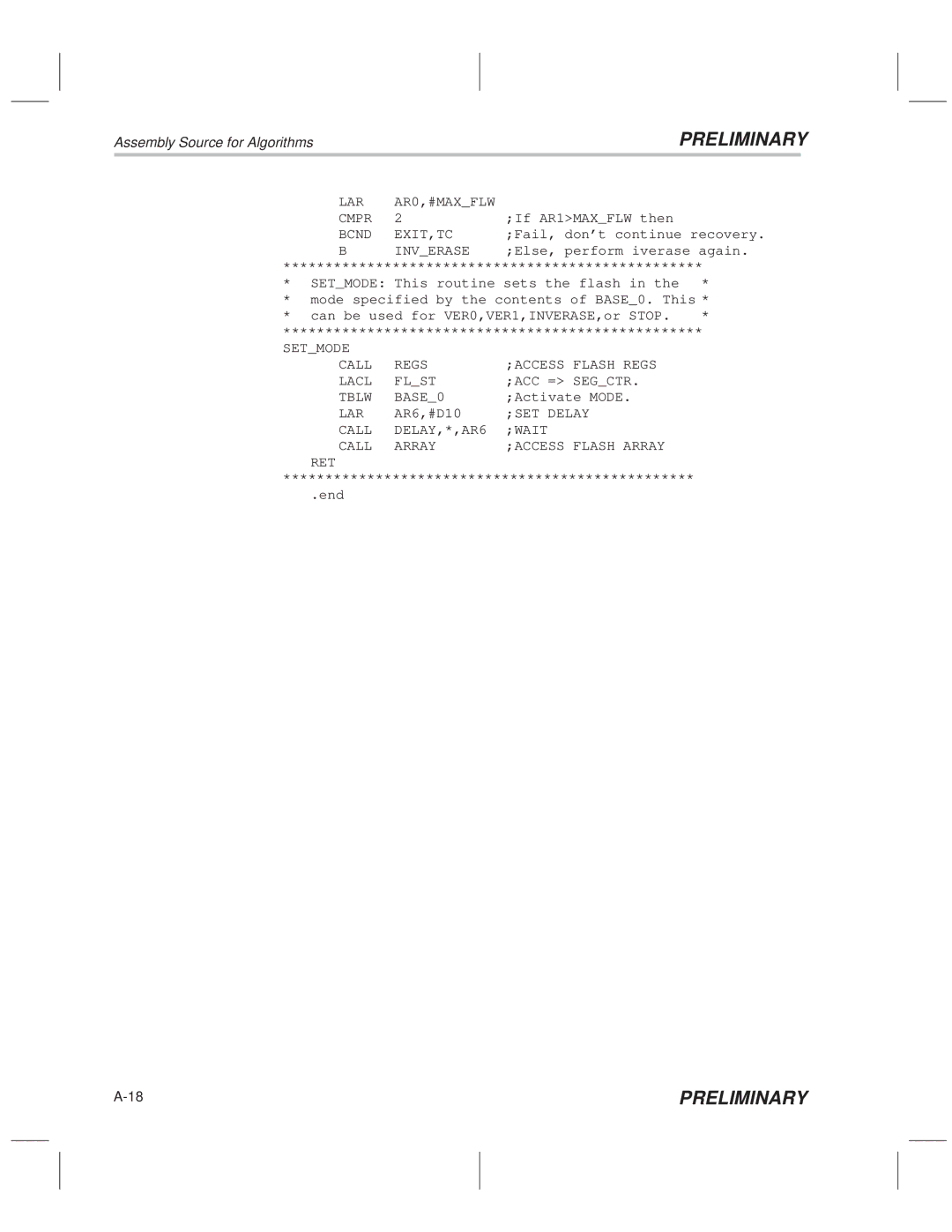 Texas Instruments TMS320F20x/F24x DSP manual LAR AR0,#MAXFLW Cmpr, Setmode Call Lacl Tblw LAR Call Call RET 