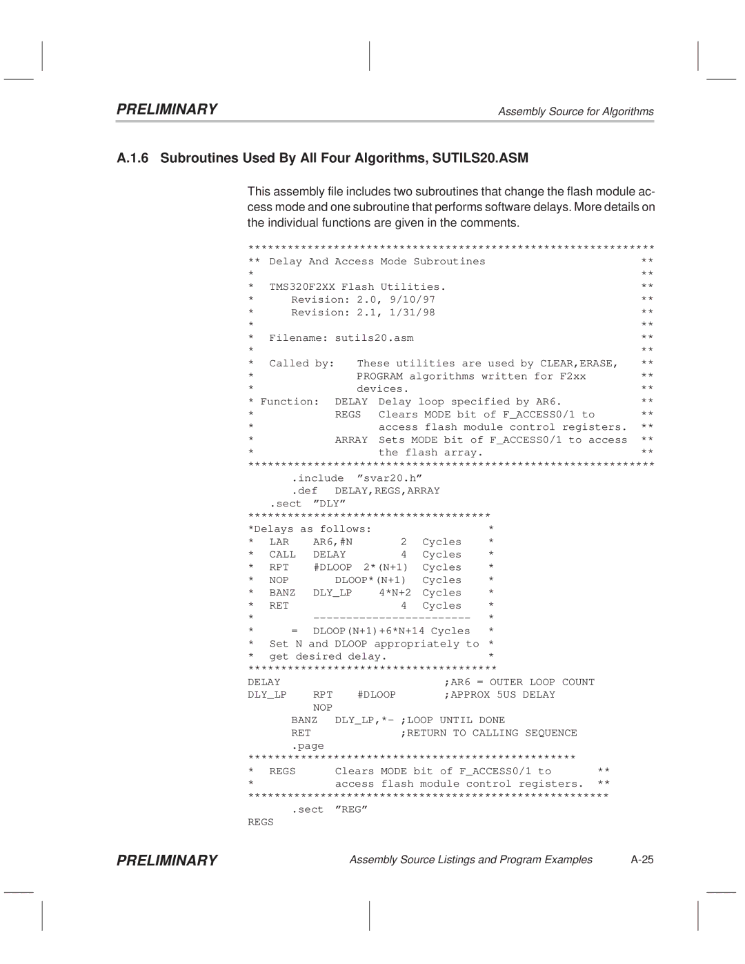 Texas Instruments TMS320F20x/F24x DSP manual Subroutines Used By All Four Algorithms, SUTILS20.ASM 