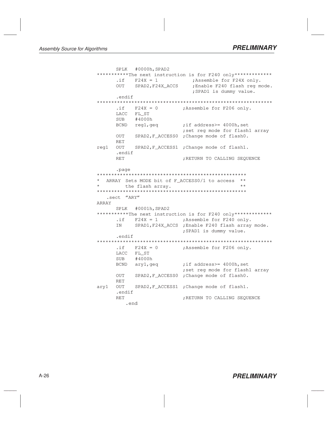 Texas Instruments TMS320F20x/F24x DSP manual OUT SPAD2,F24XACCS, Lacc Flst SUB, OUT SPAD2,FACCESS0, SPAD2,FACCESS1 