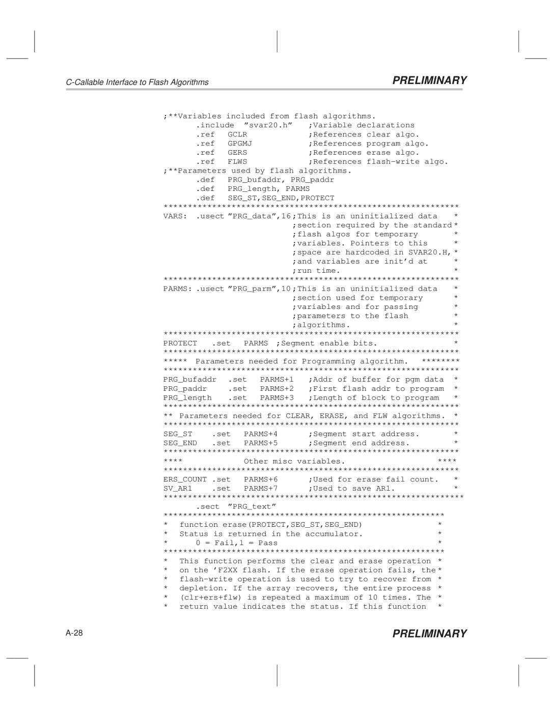 Texas Instruments TMS320F20x/F24x DSP Gclr, Segst,Segend,Protect, PARMS+1, PARMS+2, PARMS+3, PARMS+4, PARMS+5, PARMS+6 