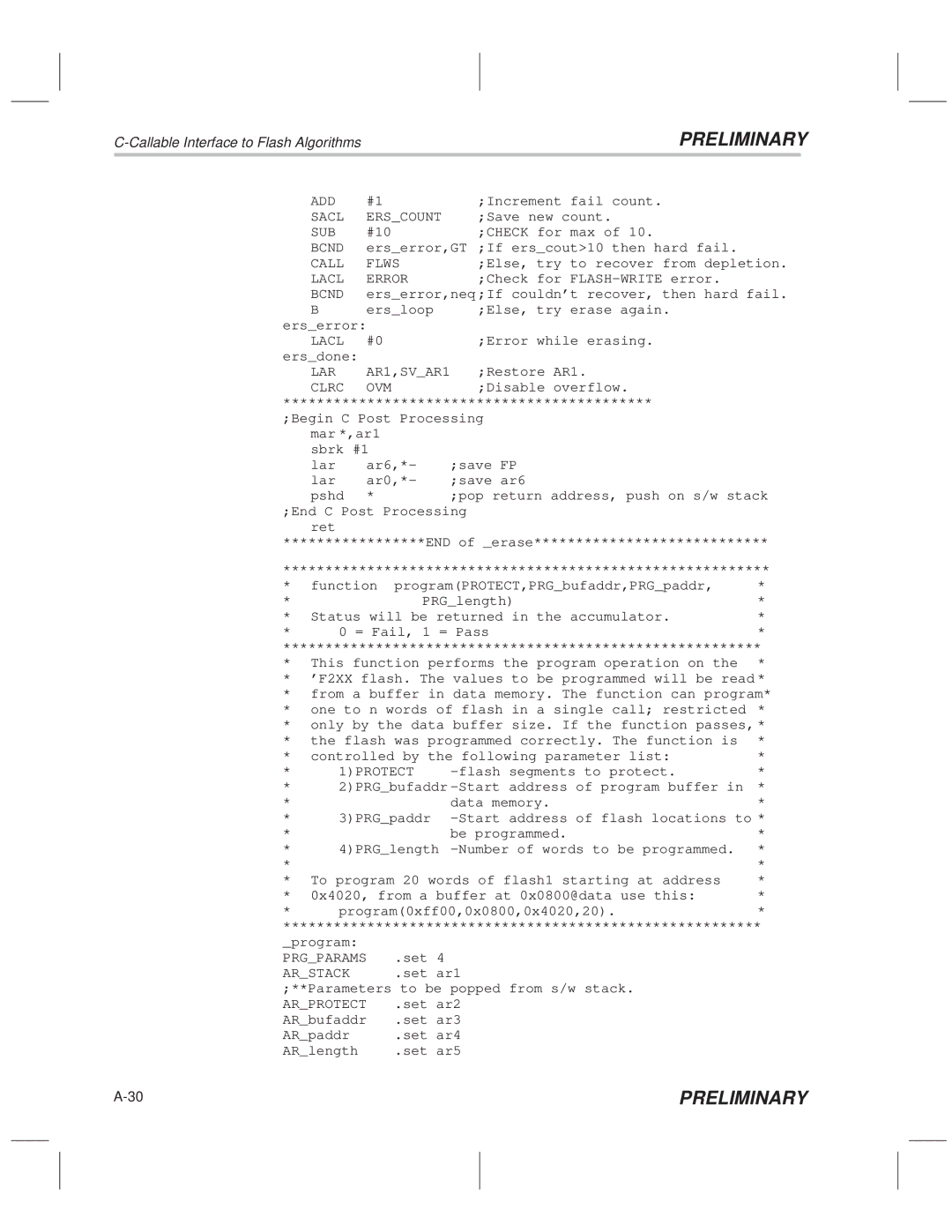 Texas Instruments TMS320F20x/F24x DSP manual Sacl Erscount, Call Flws, LAR AR1,SVAR1, 1PROTECT, Prgparams 