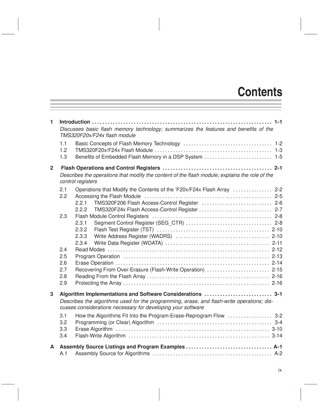 Texas Instruments TMS320F20x/F24x DSP manual Contents 