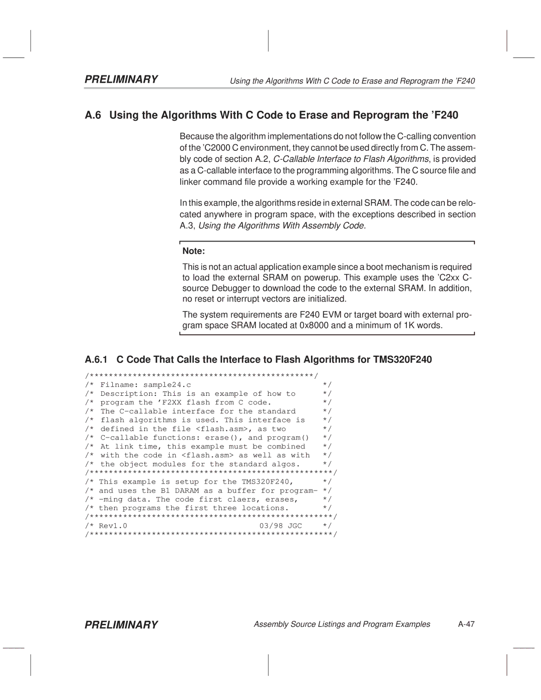 Texas Instruments TMS320F20x/F24x DSP manual Rev1.003/98 JGC 