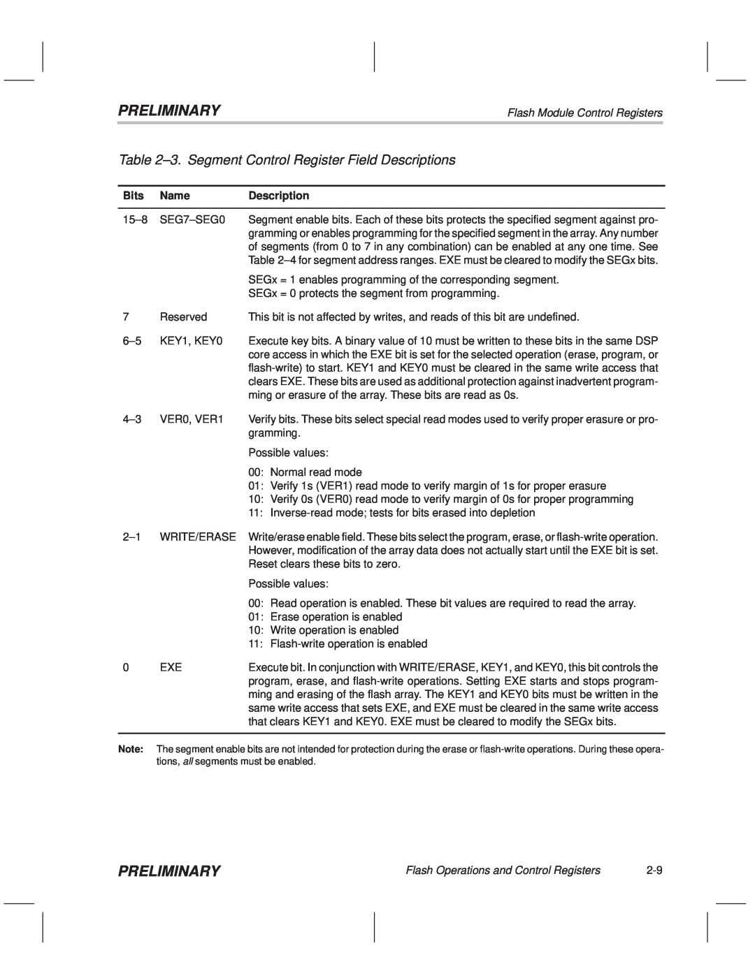 Texas Instruments TMS320F20x/F24x DSP manual ±3. Segment Control Register Field Descriptions, Preliminary 