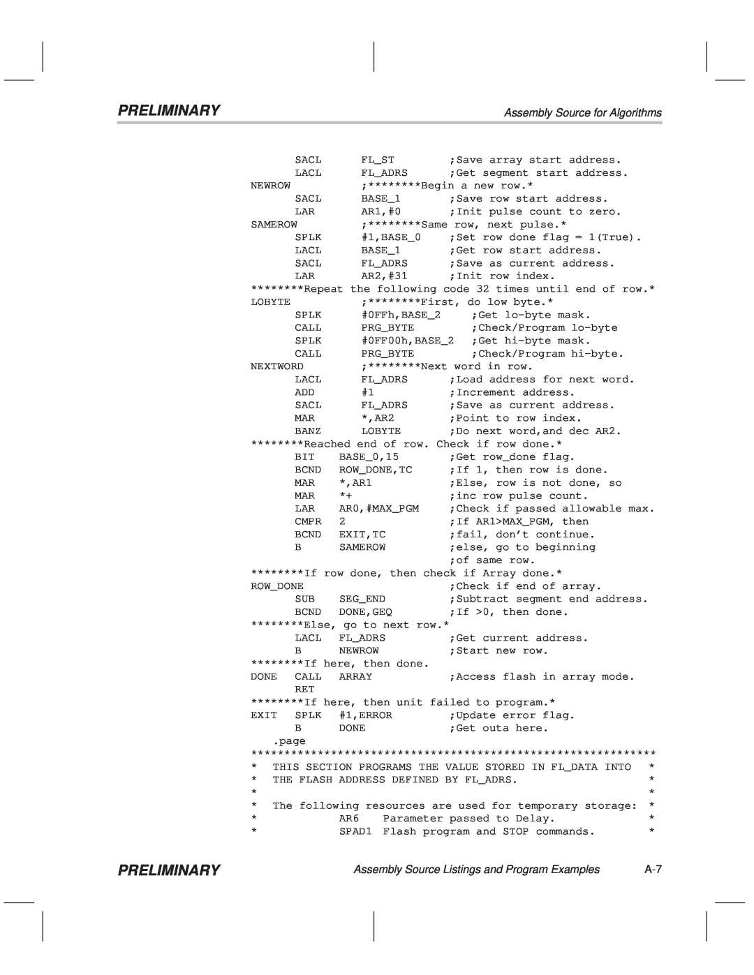 Texas Instruments TMS320F20x/F24x DSP manual Preliminary, Assembly Source for Algorithms 
