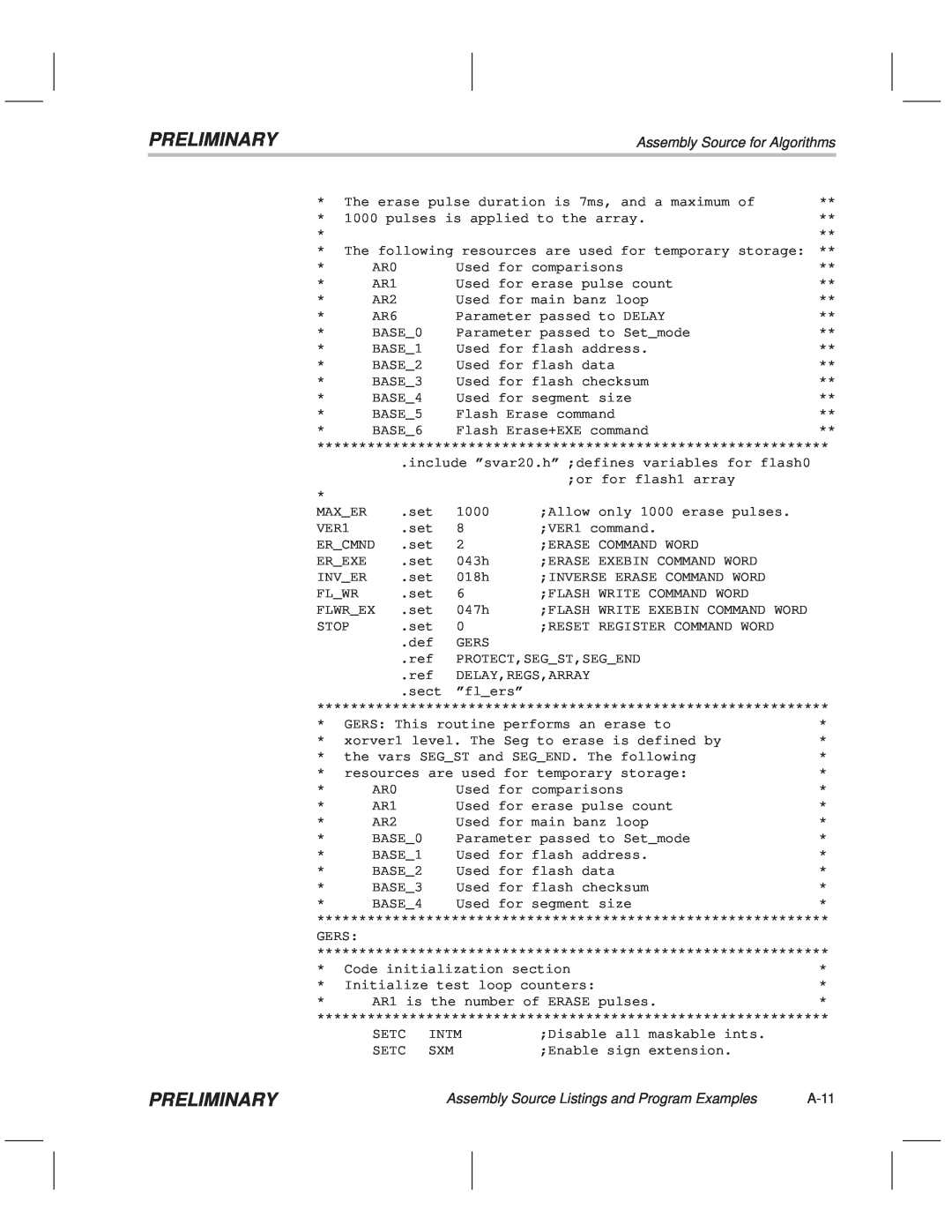 Texas Instruments TMS320F20x/F24x DSP manual Preliminary, Assembly Source for Algorithms, A-11 
