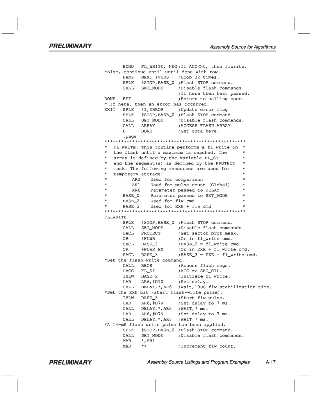 Texas Instruments TMS320F20x/F24x DSP manual Preliminary, Assembly Source for Algorithms, A-17 