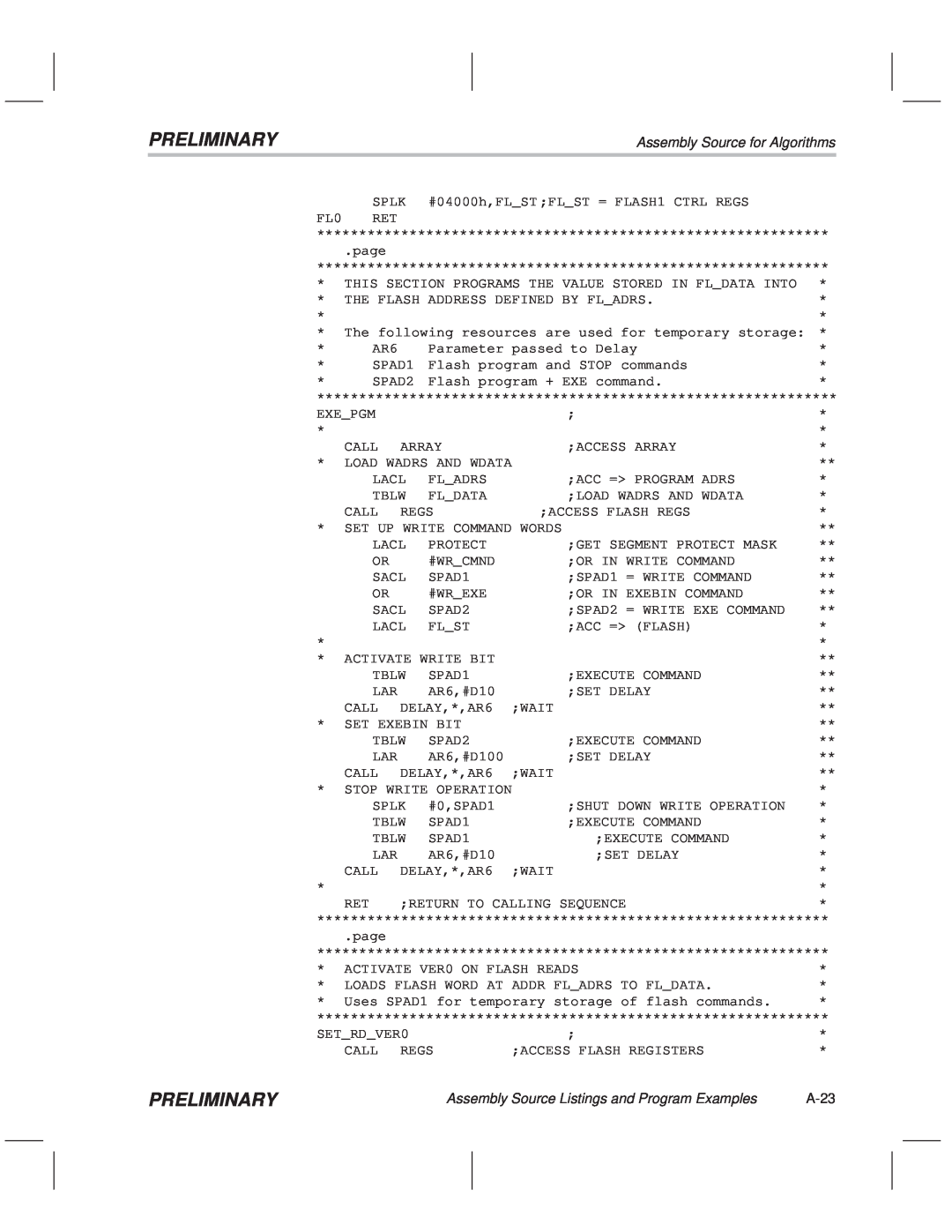 Texas Instruments TMS320F20x/F24x DSP manual Preliminary, Assembly Source for Algorithms, A-23 