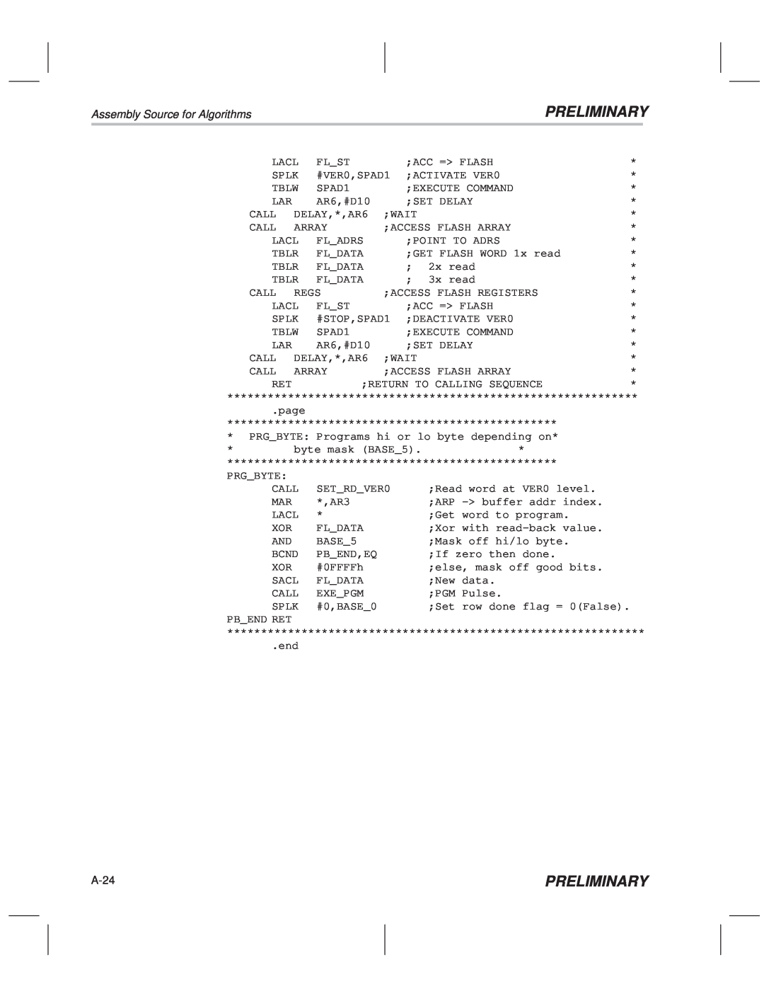 Texas Instruments TMS320F20x/F24x DSP manual Preliminary, Assembly Source for Algorithms, A-24 