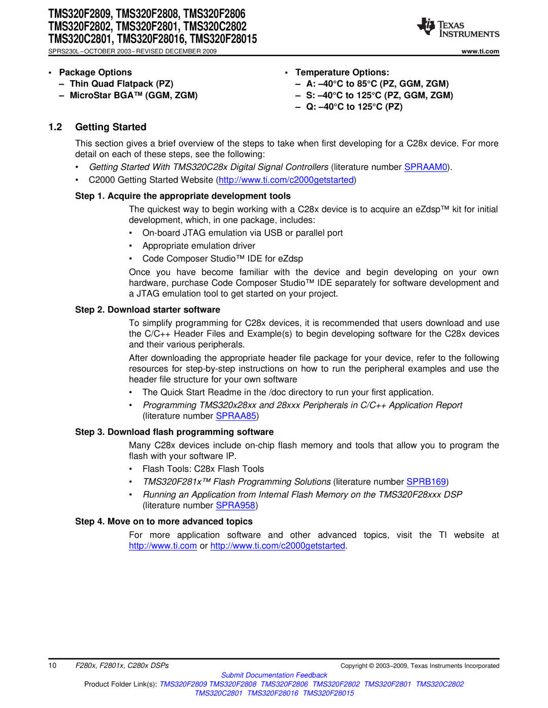 Texas Instruments TMS320F2808 Getting Started, Acquire the appropriate development tools, Download starter software 