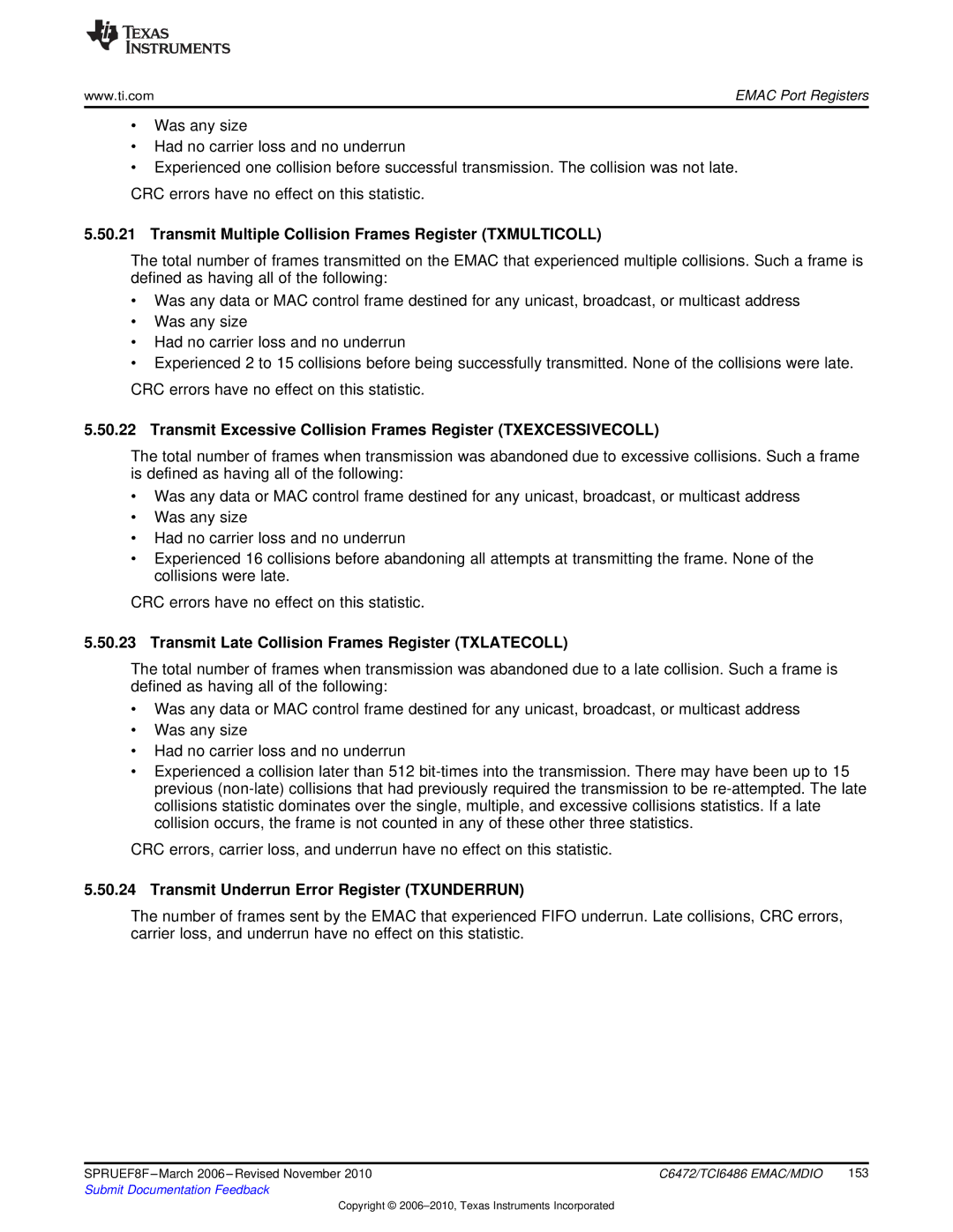 Texas Instruments TMS320TCI6486 manual Transmit Multiple Collision Frames Register Txmulticoll 