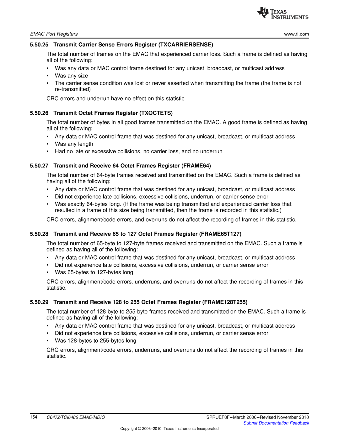 Texas Instruments TMS320TCI6486 manual Transmit Carrier Sense Errors Register Txcarriersense 