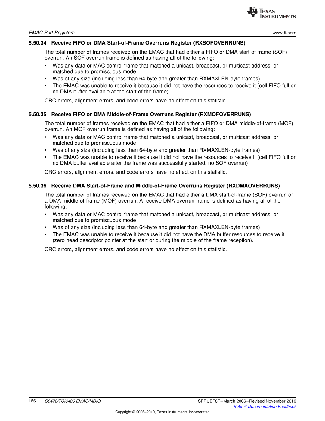 Texas Instruments TMS320TCI6486 manual 156 