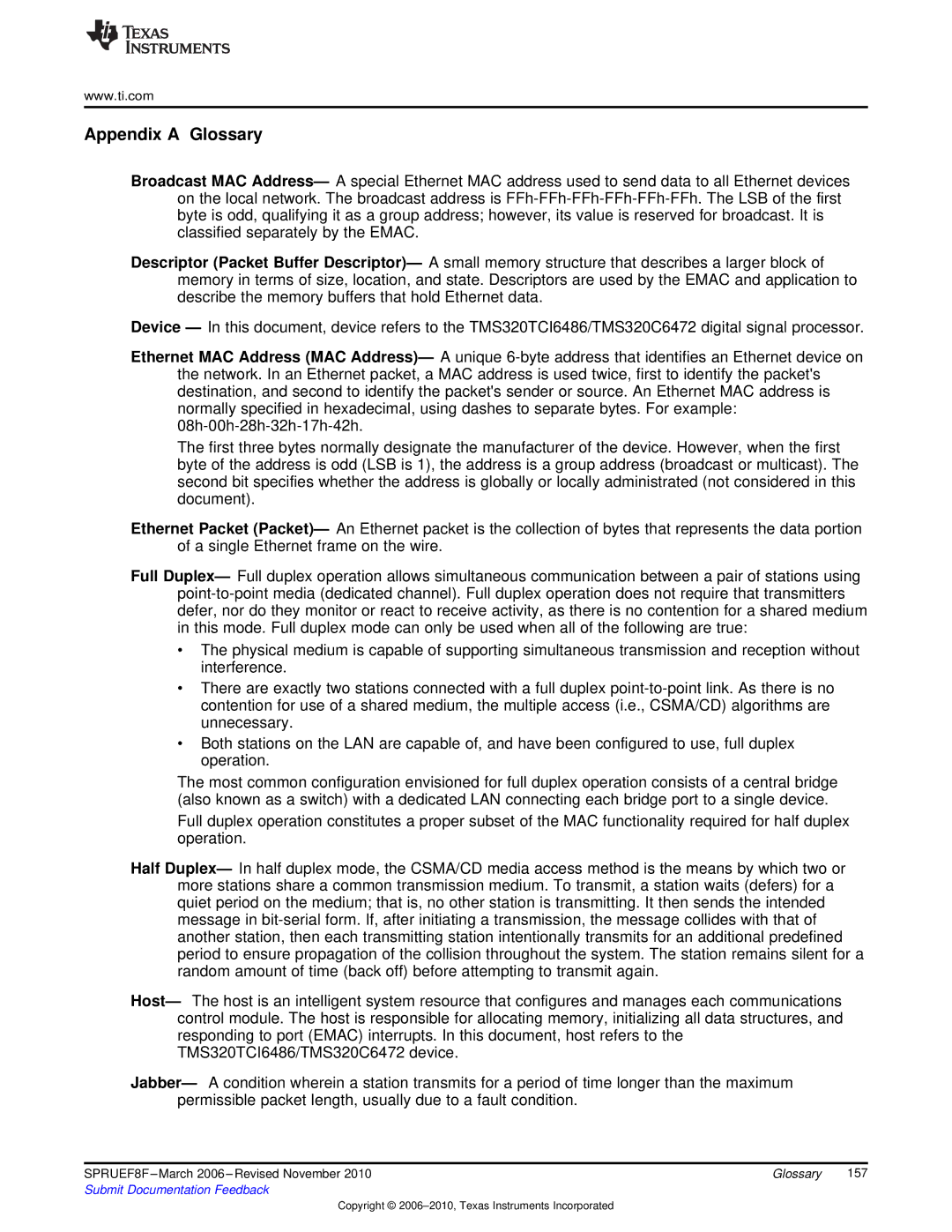 Texas Instruments TMS320TCI6486 manual Appendix a Glossary 