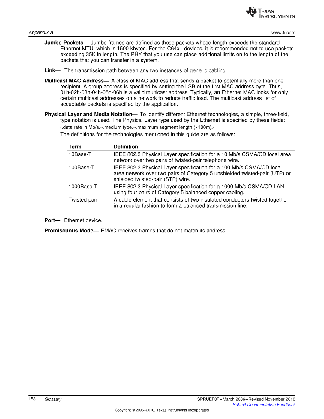 Texas Instruments TMS320TCI6486 manual Term Definition 