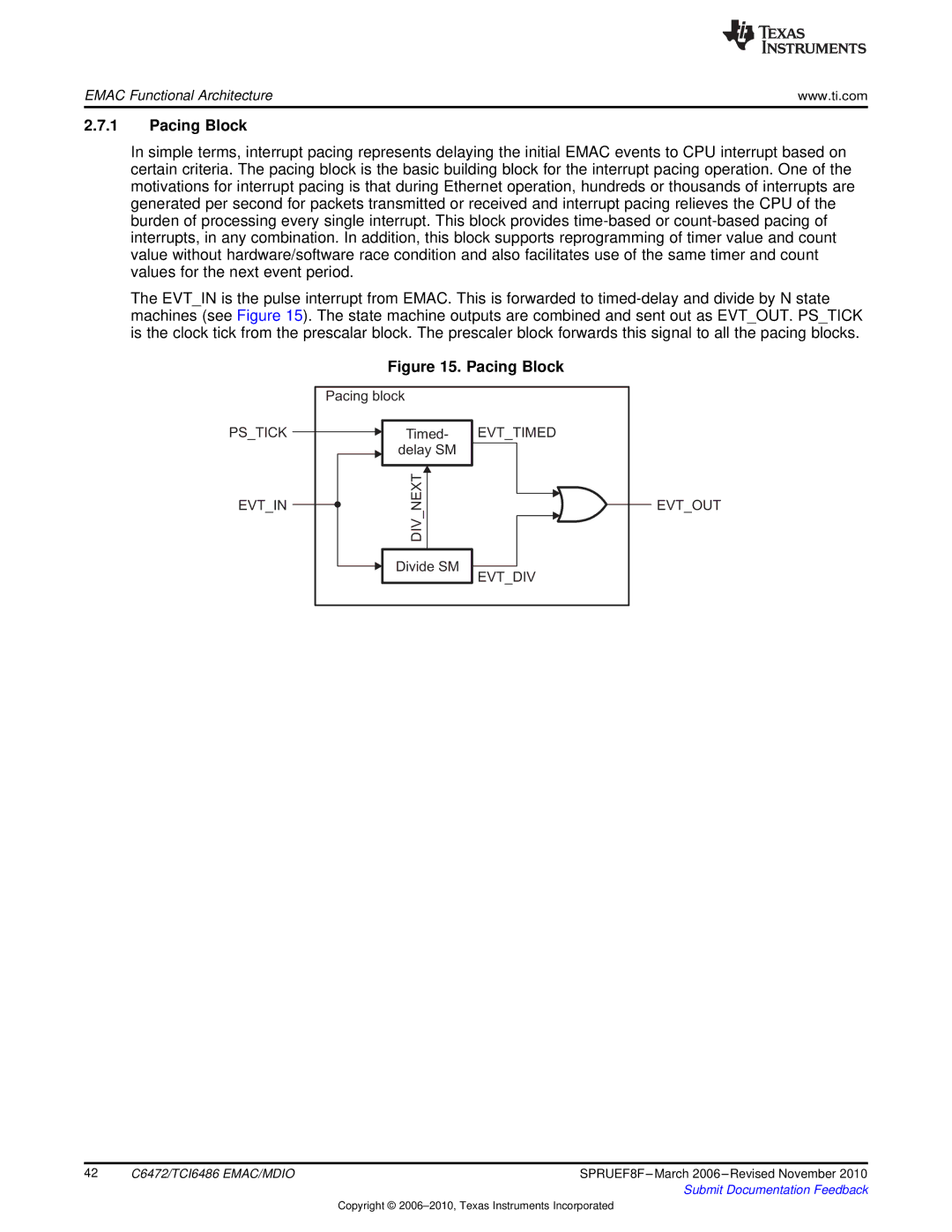 Texas Instruments TMS320TCI6486 manual Pacing Block, Evtout 