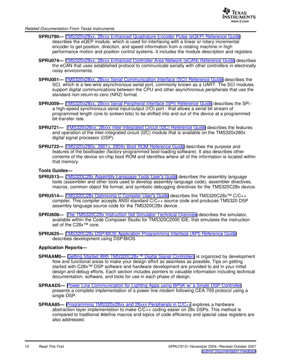 Texas Instruments TMS320x28xx, 28xxx manual Tools Guides, Application Reports 