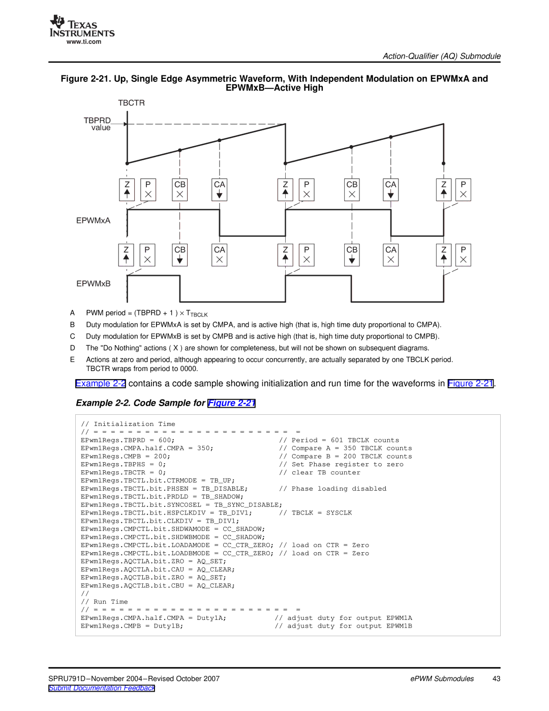 Texas Instruments 28xxx, TMS320x28xx manual Example 2-2. Code Sample for Figure, Tbctr 