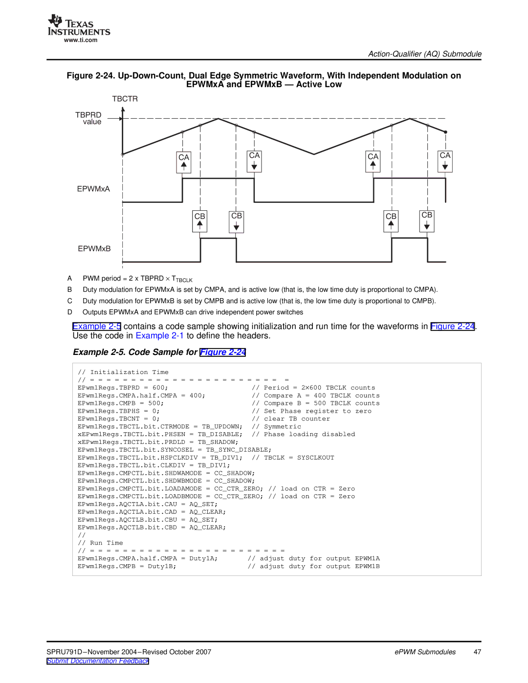 Texas Instruments 28xxx, TMS320x28xx manual Example 2-5. Code Sample for Figure 