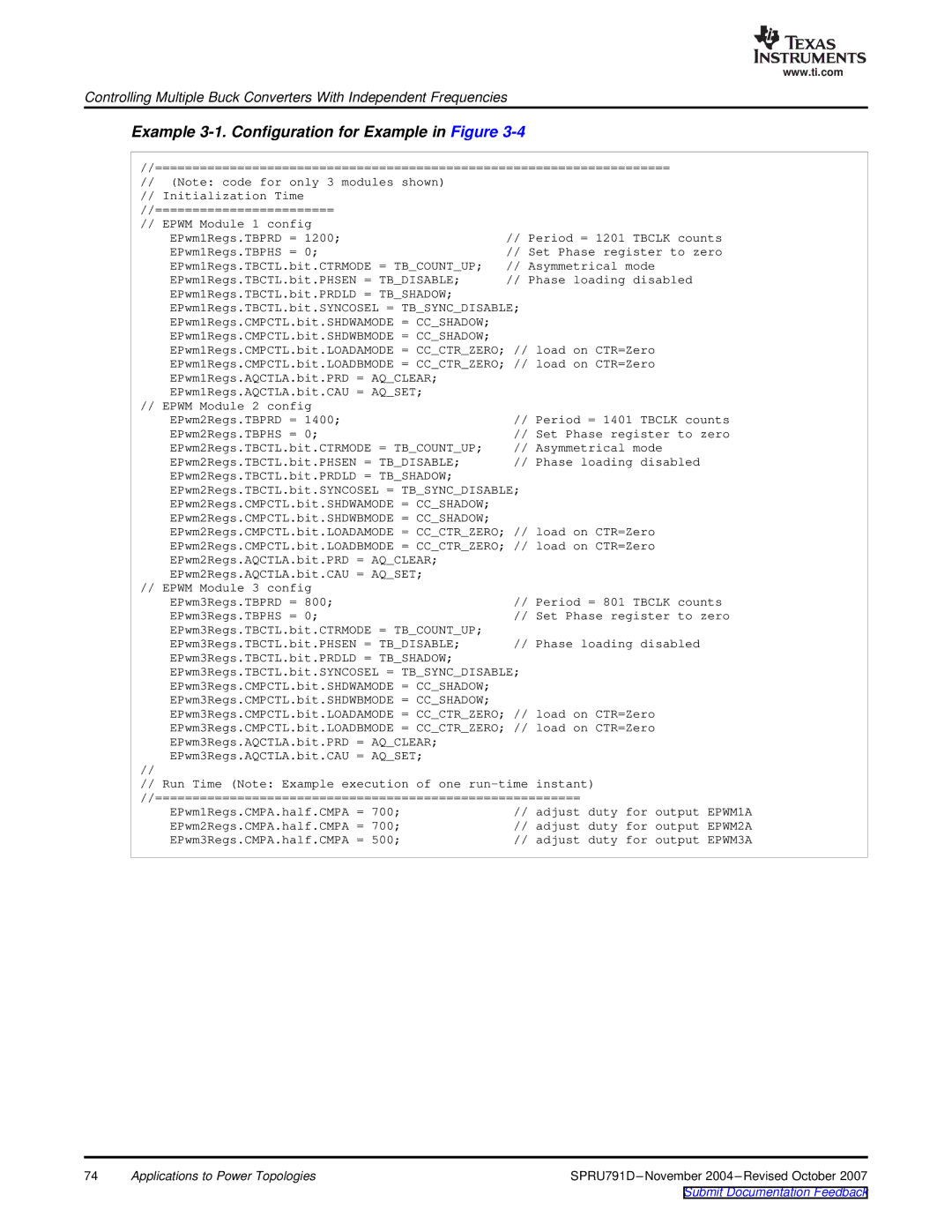 Texas Instruments TMS320x28xx, 28xxx manual Example 3-1. Configuration for Example in Figure, 500 