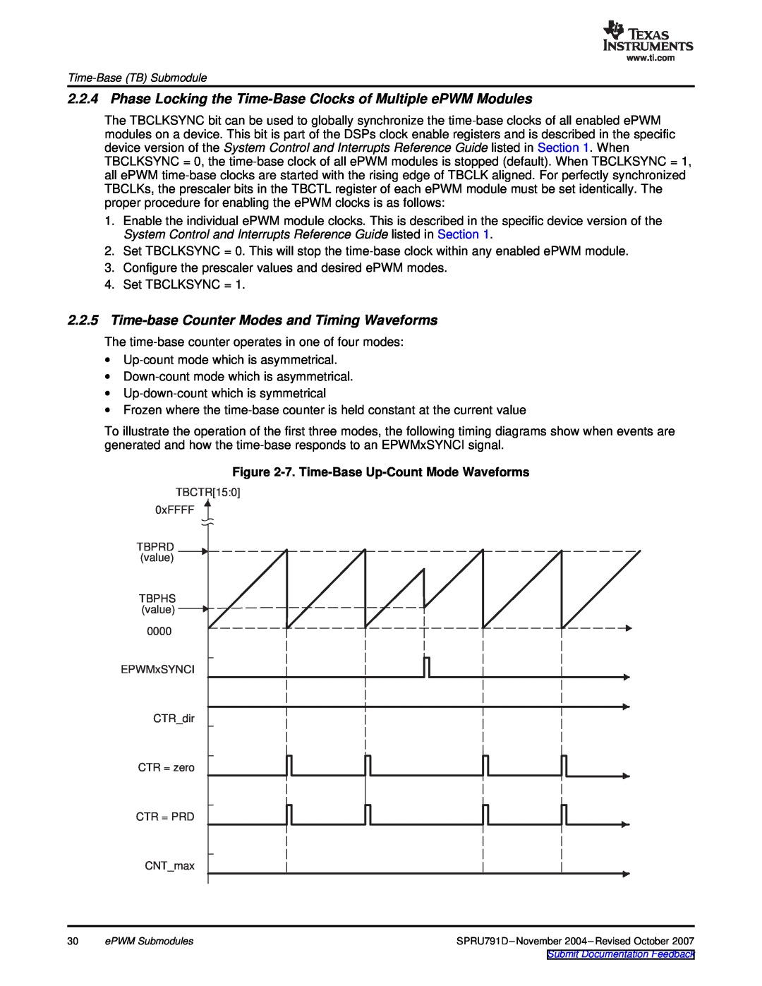 Texas Instruments TMS320x28xx, 28xxx manual Phase Locking the Time-Base Clocks of Multiple ePWM Modules 