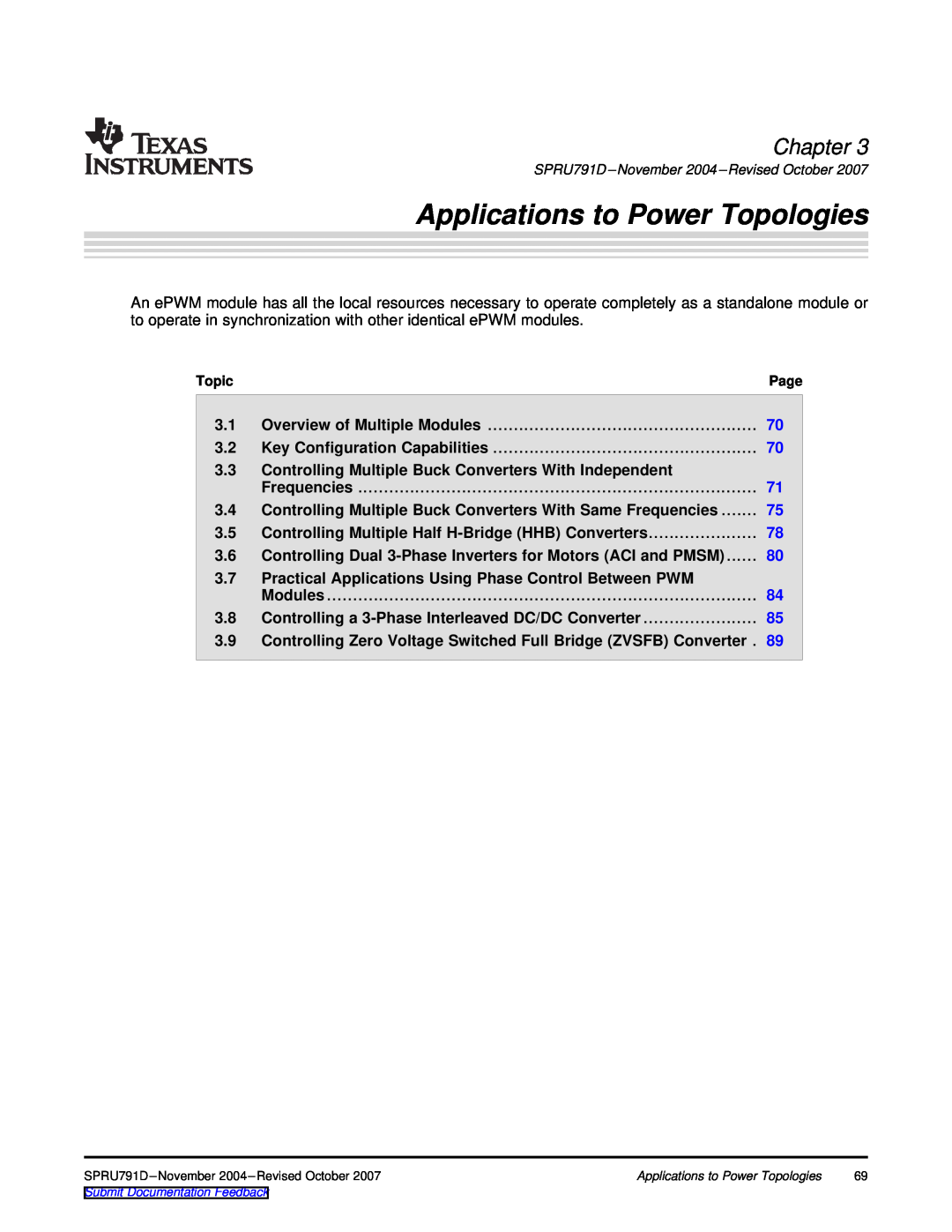 Texas Instruments 28xxx Applications to Power Topologies, Overview of Multiple Modules, Key Configuration Capabilities 