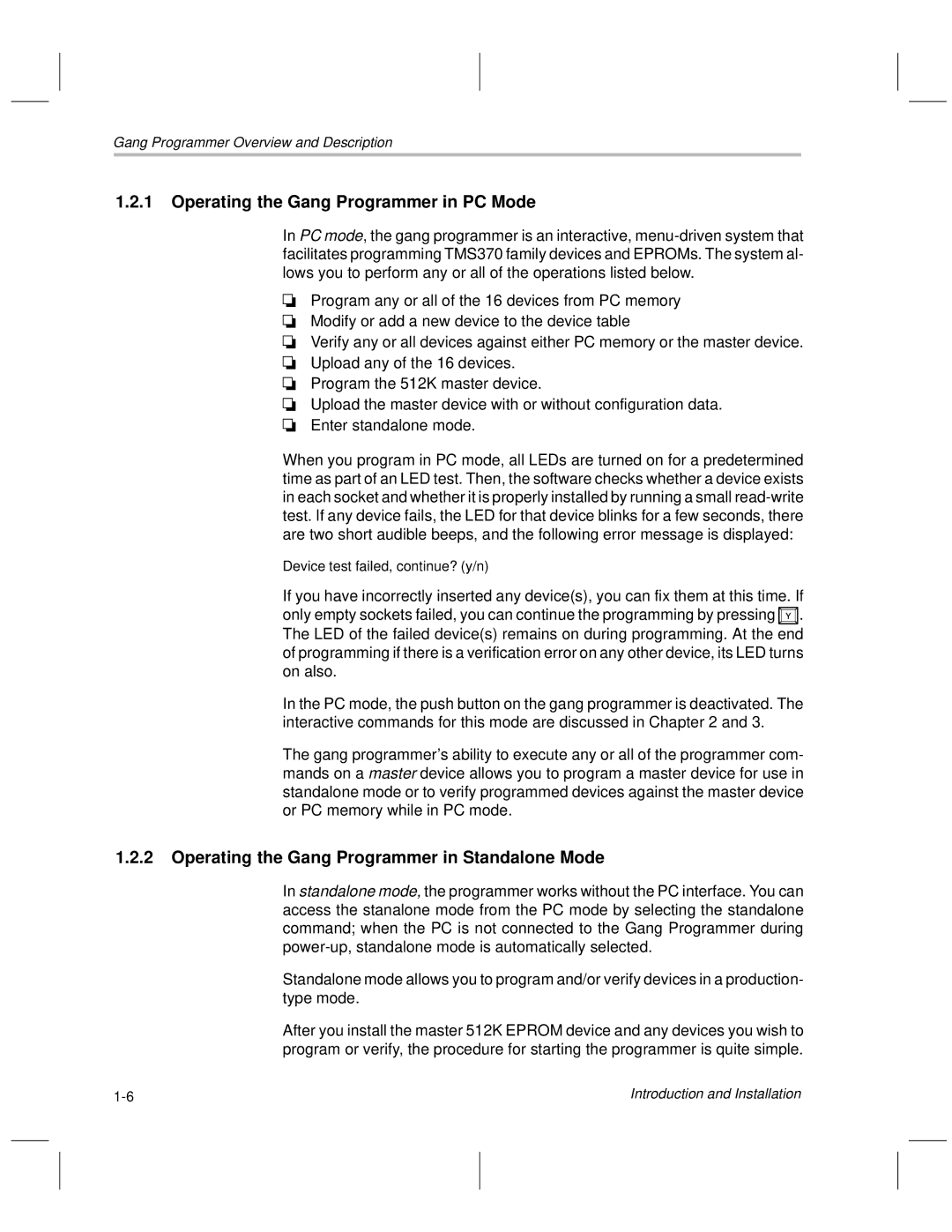 Texas Instruments TMS370 manual Operating the Gang Programmer in PC Mode, Operating the Gang Programmer in Standalone Mode 