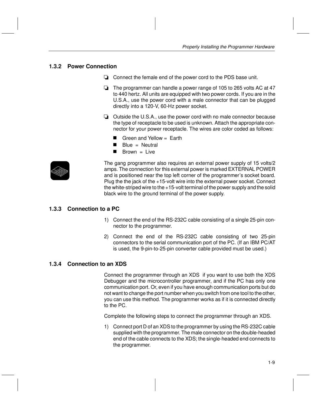 Texas Instruments TMS370 manual Power Connection, Connection to a PC, Connection to an XDS 