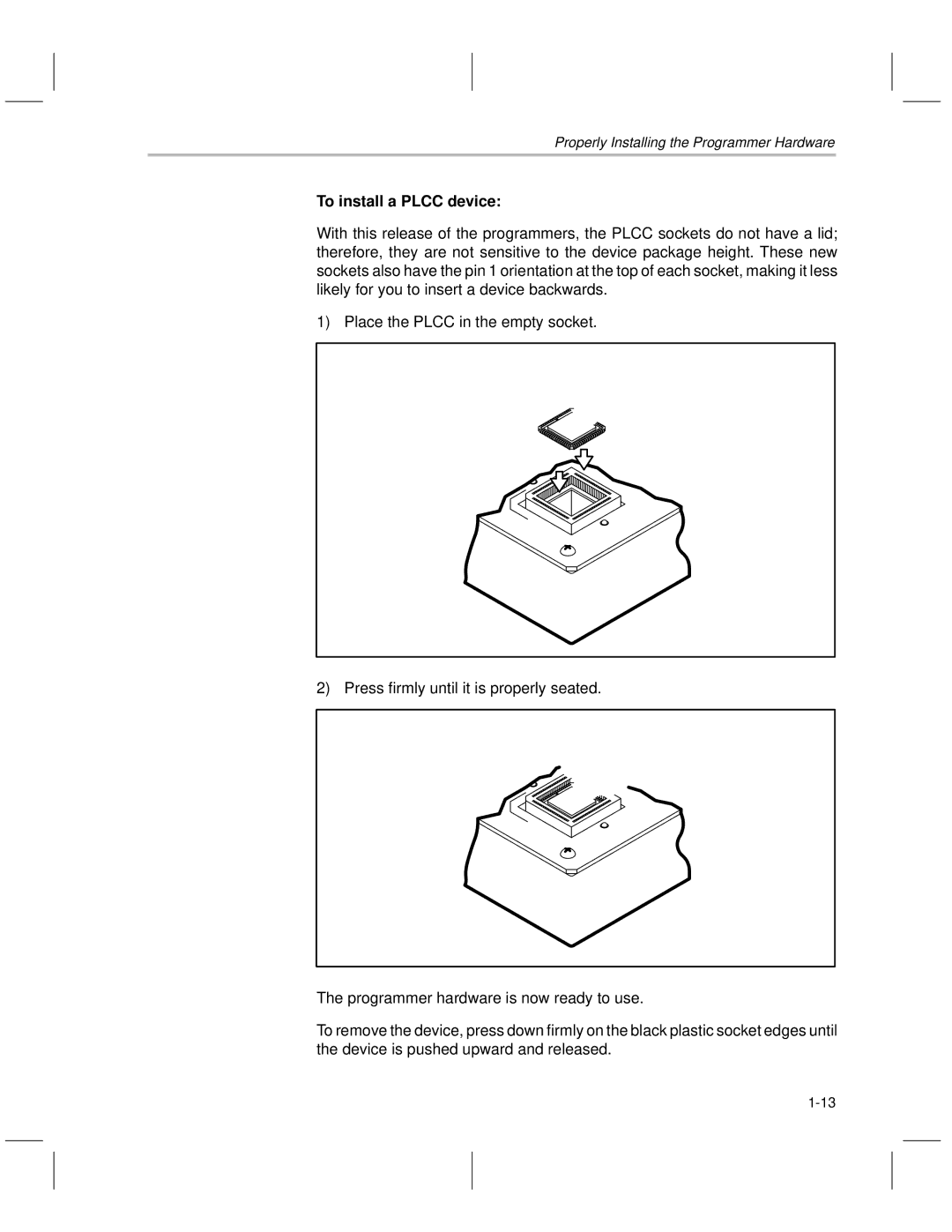 Texas Instruments TMS370 manual To install a Plcc device 