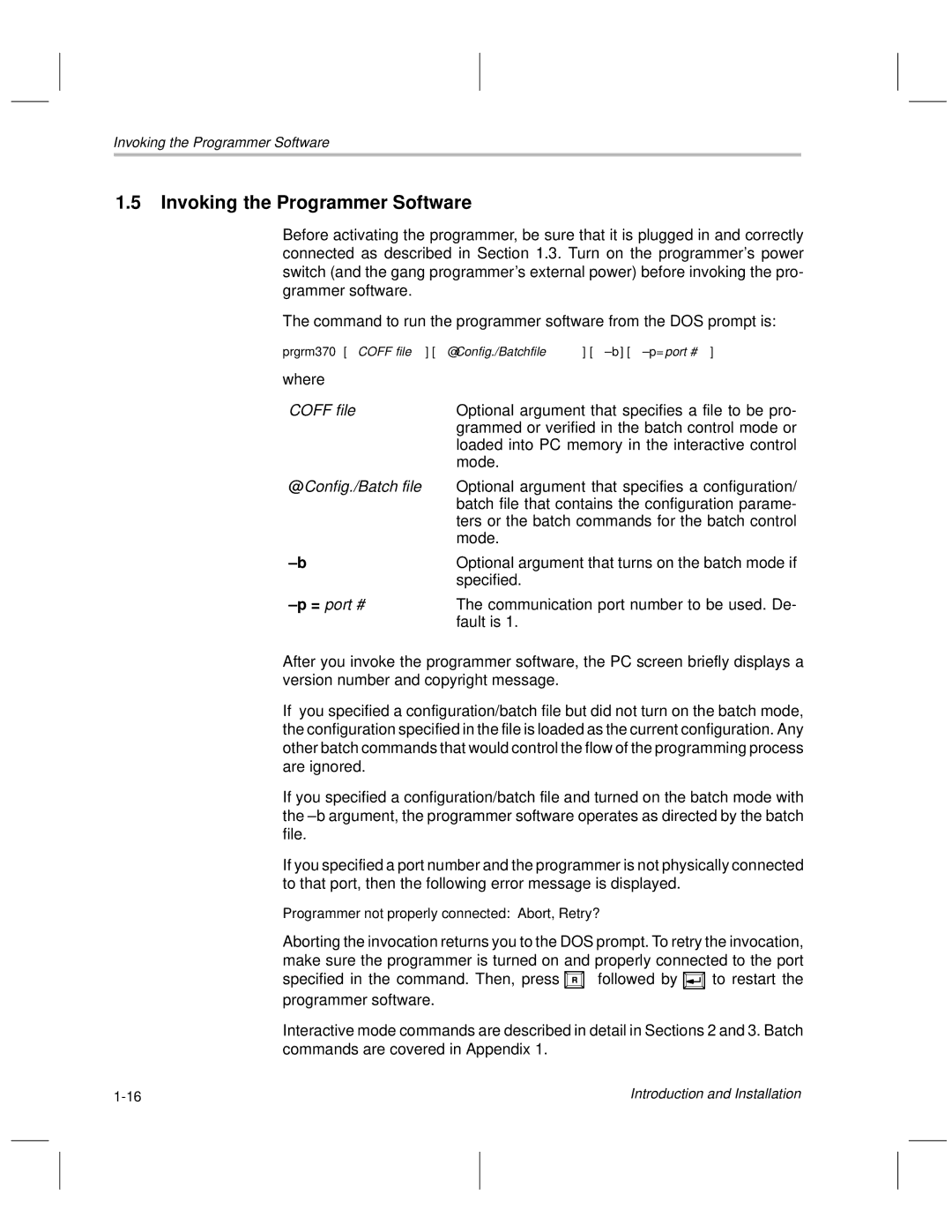 Texas Instruments TMS370 manual Invoking the Programmer Software, Coff file 