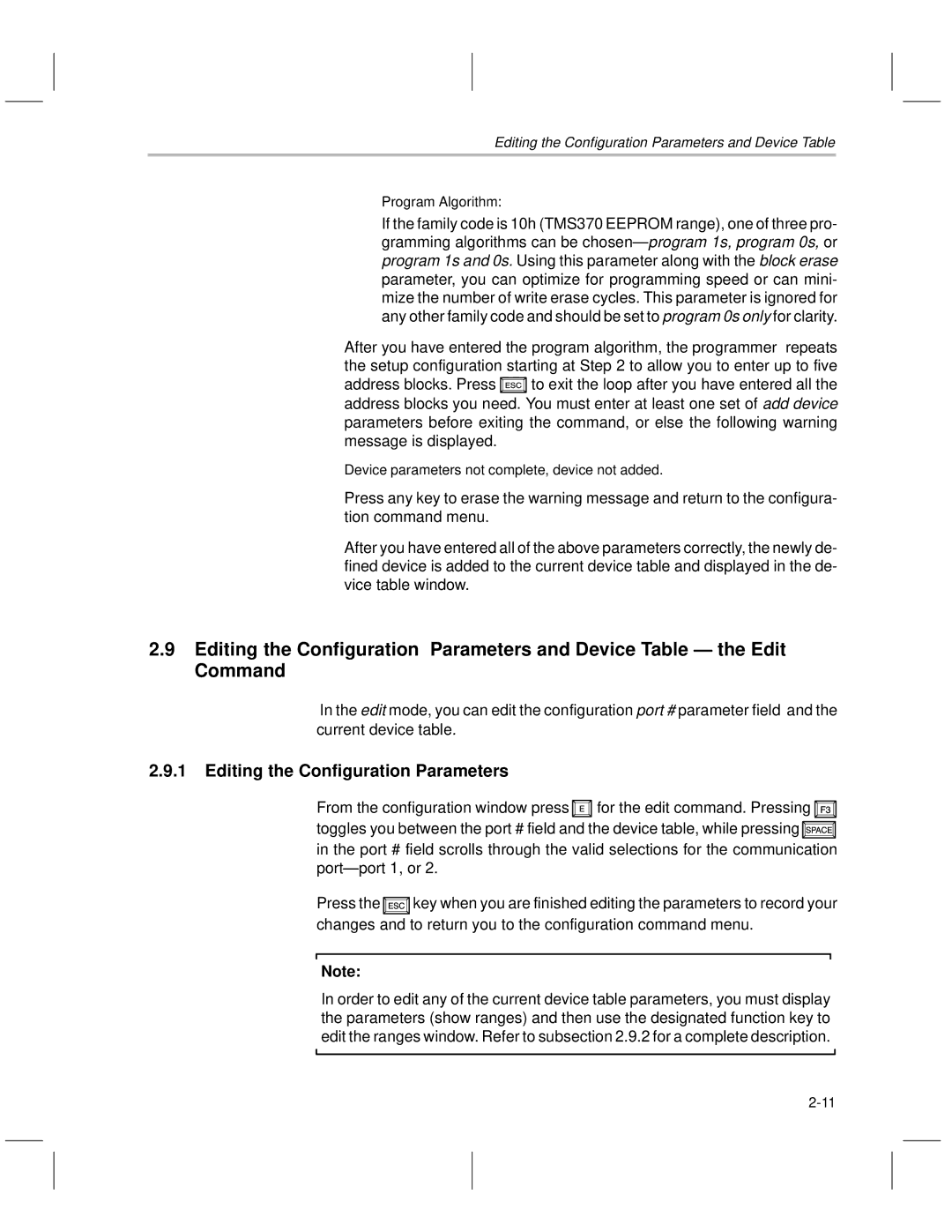 Texas Instruments TMS370 manual Editing the Configuration Parameters, Program Algorithm 