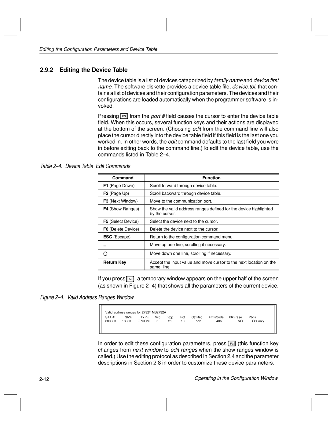 Texas Instruments TMS370 manual Editing the Device Table, ±4. Device Table Edit Commands 