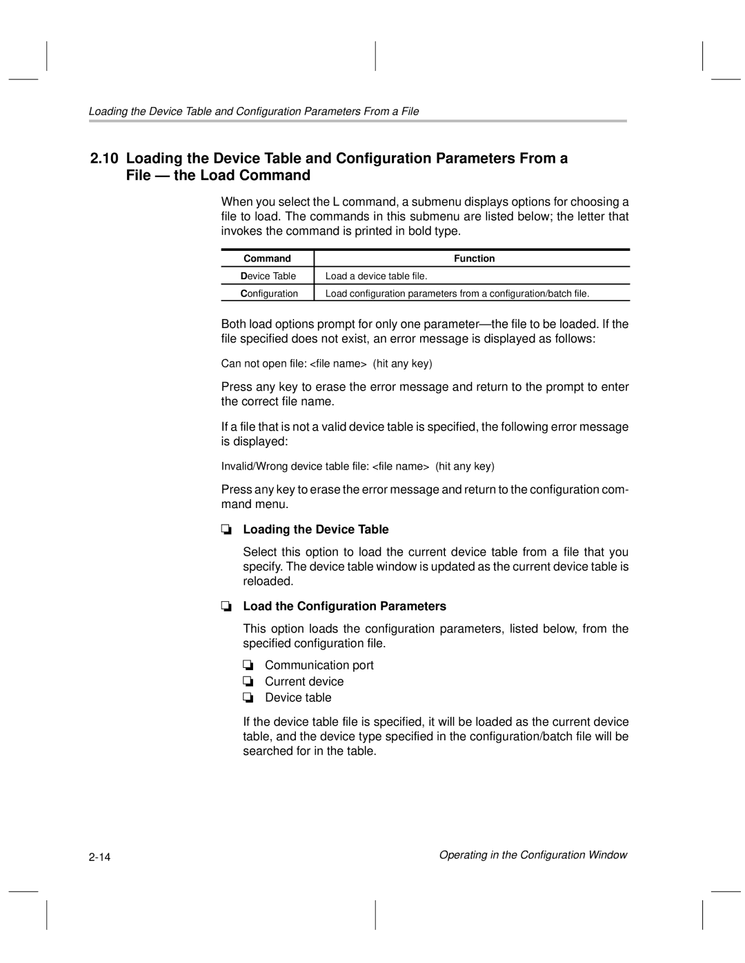 Texas Instruments TMS370 manual Loading the Device Table 