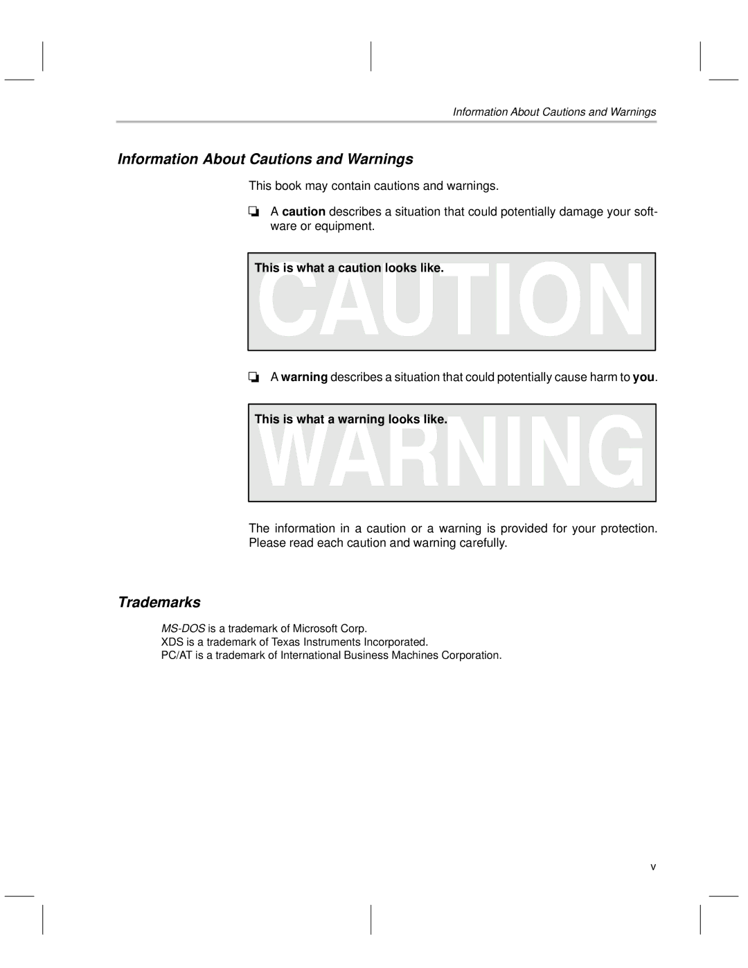 Texas Instruments TMS370 manual Information About Cautions and Warnings 