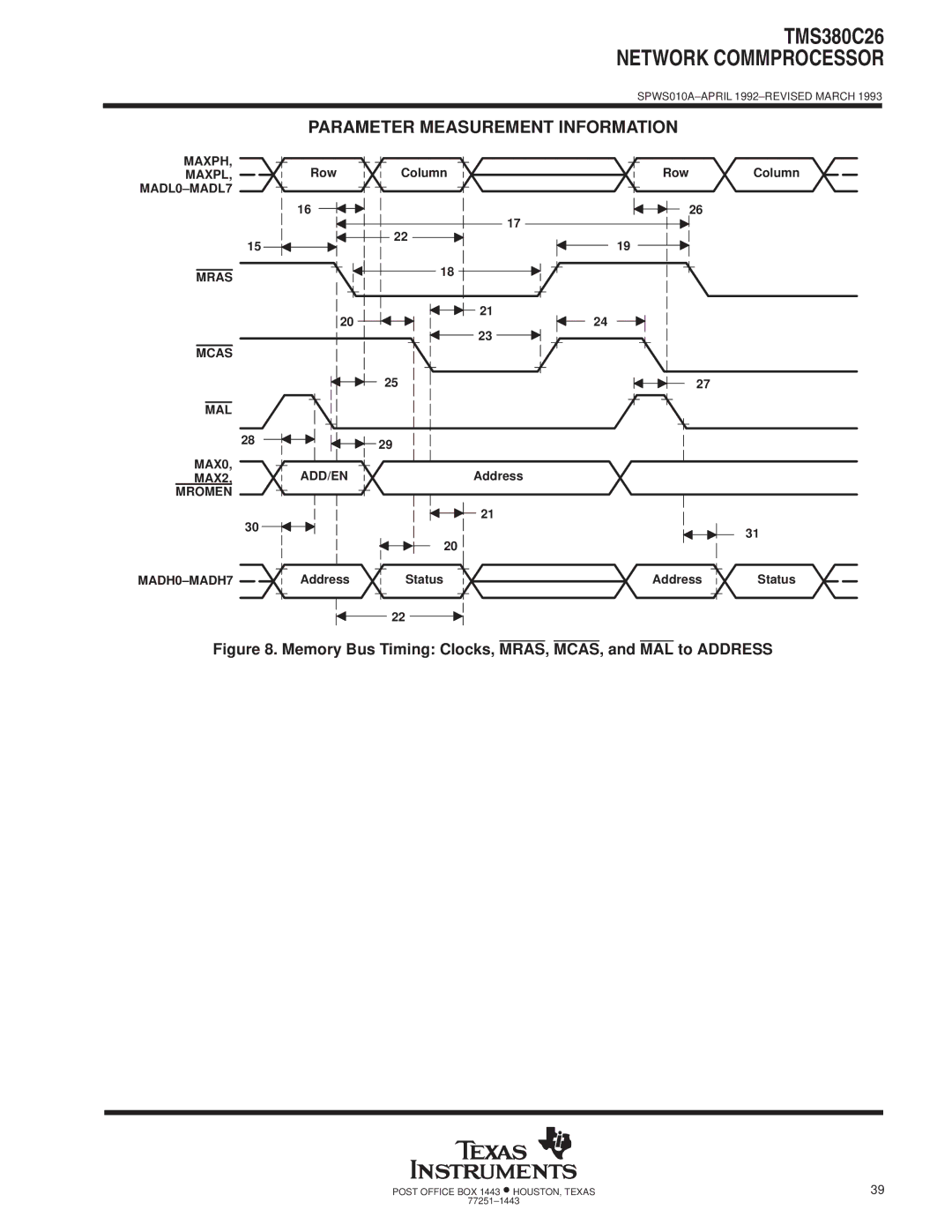 Texas Instruments TMS380C26 specifications Column Row, Address Status, Column Status 