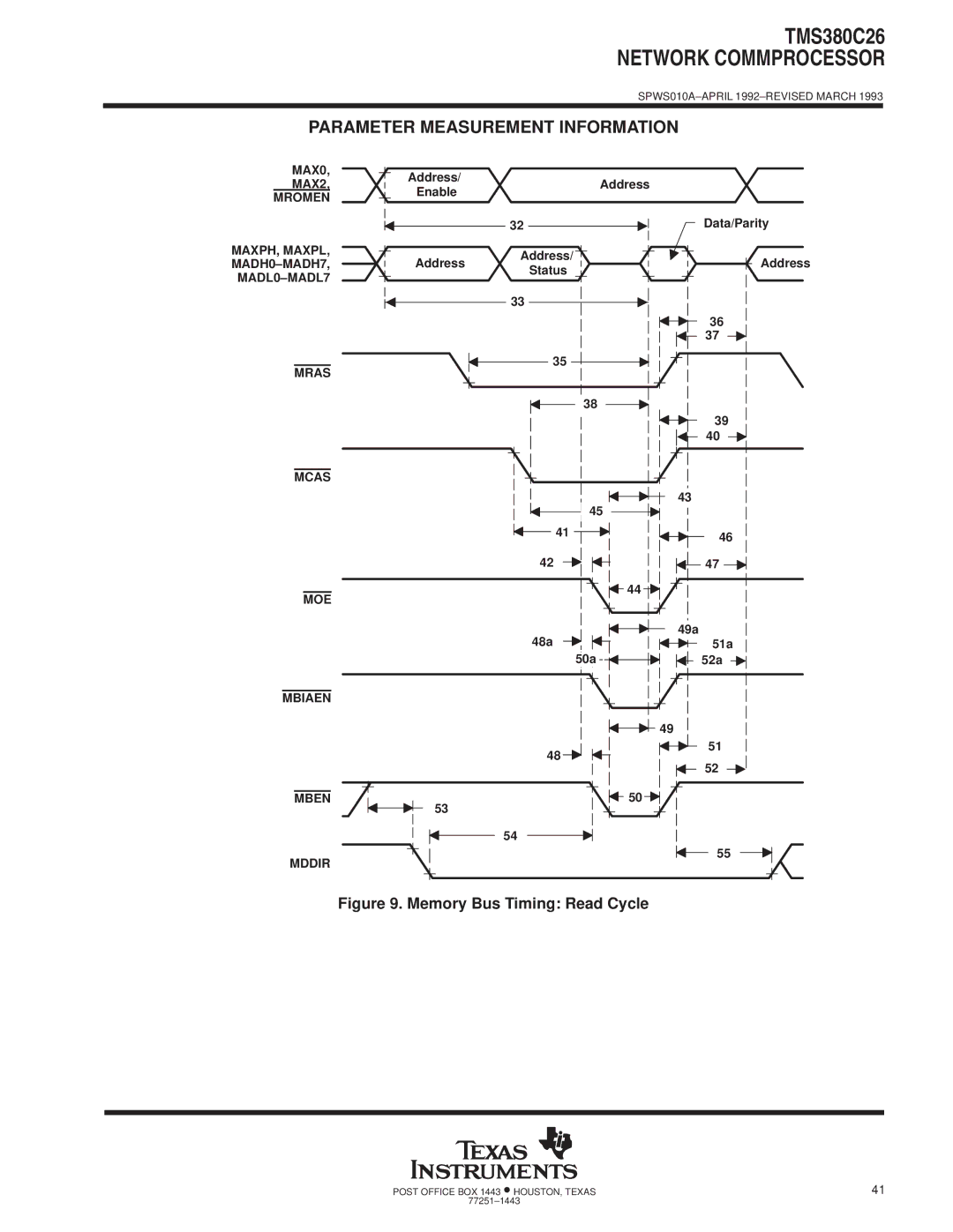 Texas Instruments TMS380C26 specifications MAX0 MAX2 Mromen, Mras Mcas, Address Status Data/Parity, Mbiaen 