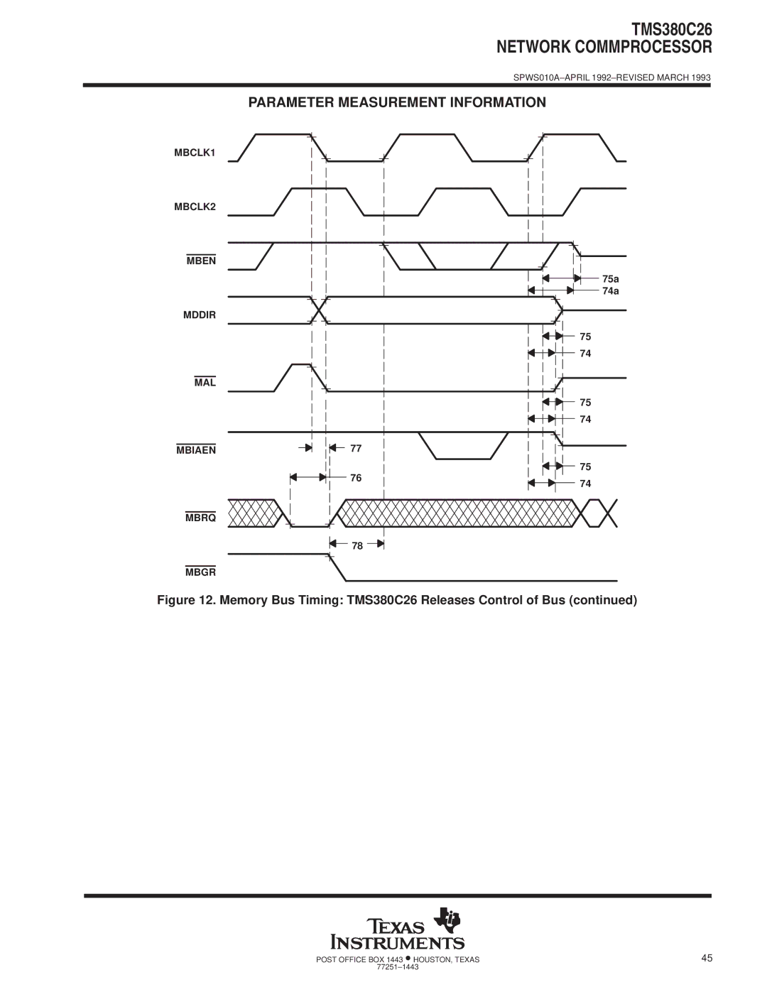 Texas Instruments TMS380C26 specifications MBCLK1 MBCLK2 Mben, 75a 74a, Mddir MAL Mbiaen Mbrq Mbgr 