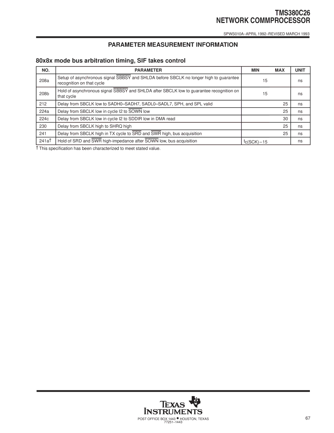 Texas Instruments TMS380C26 specifications 80x8x mode bus arbitration timing, SIF takes control, Srd Swr, SWR Sown 