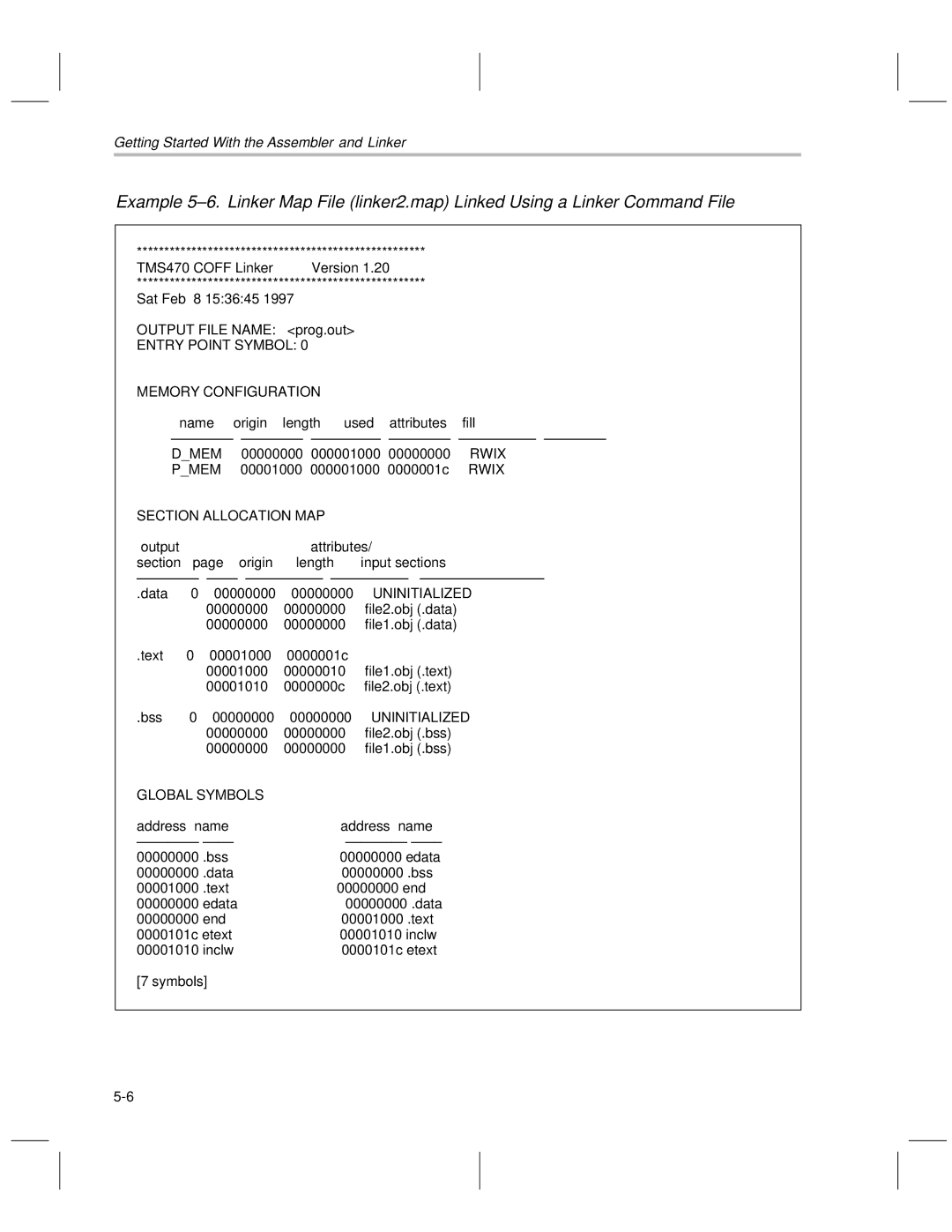 Texas Instruments TMS470R1x manual Entry Point Symbol Memory Configuration 