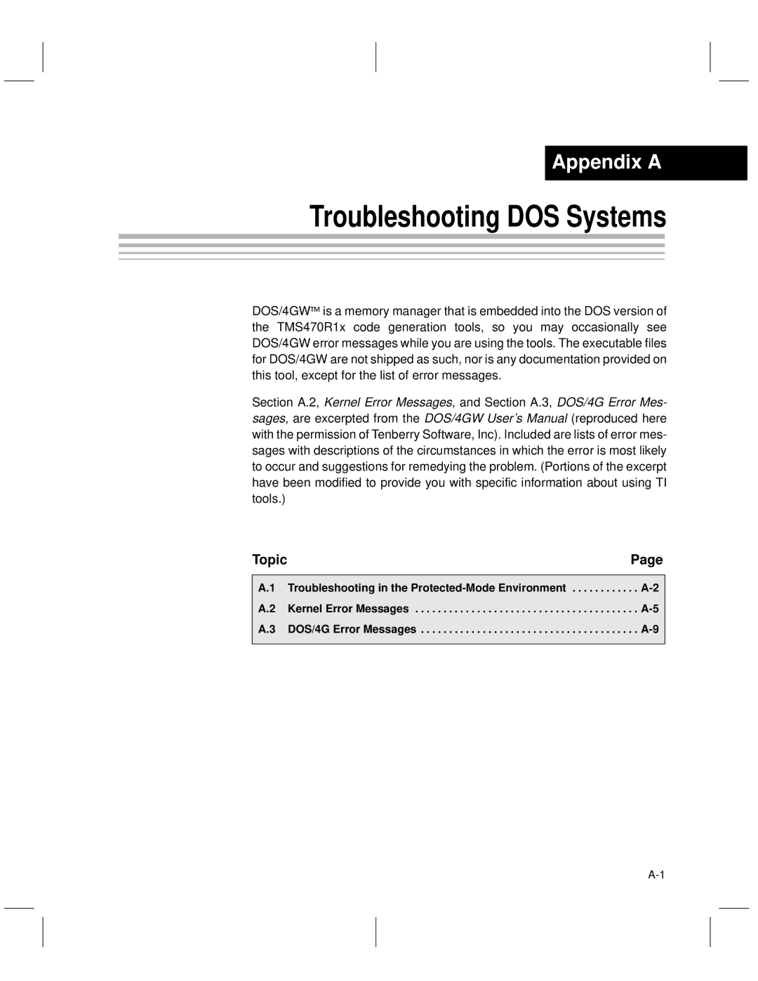 Texas Instruments TMS470R1x manual Troubleshooting DOS Systems 