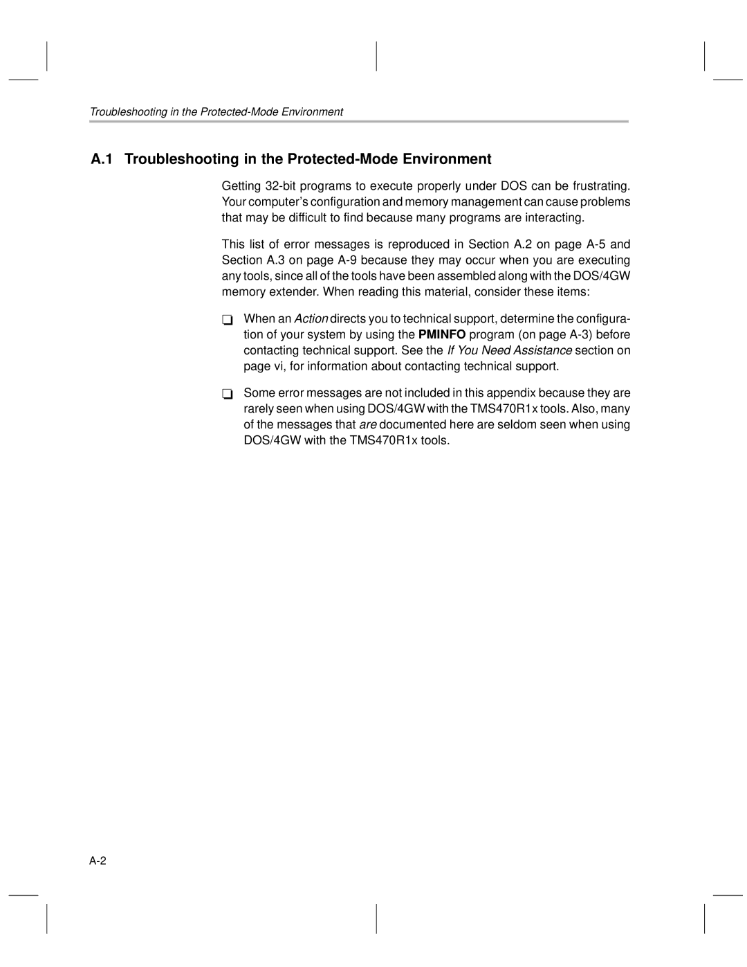 Texas Instruments TMS470R1x manual Troubleshooting in the Protected-Mode Environment 