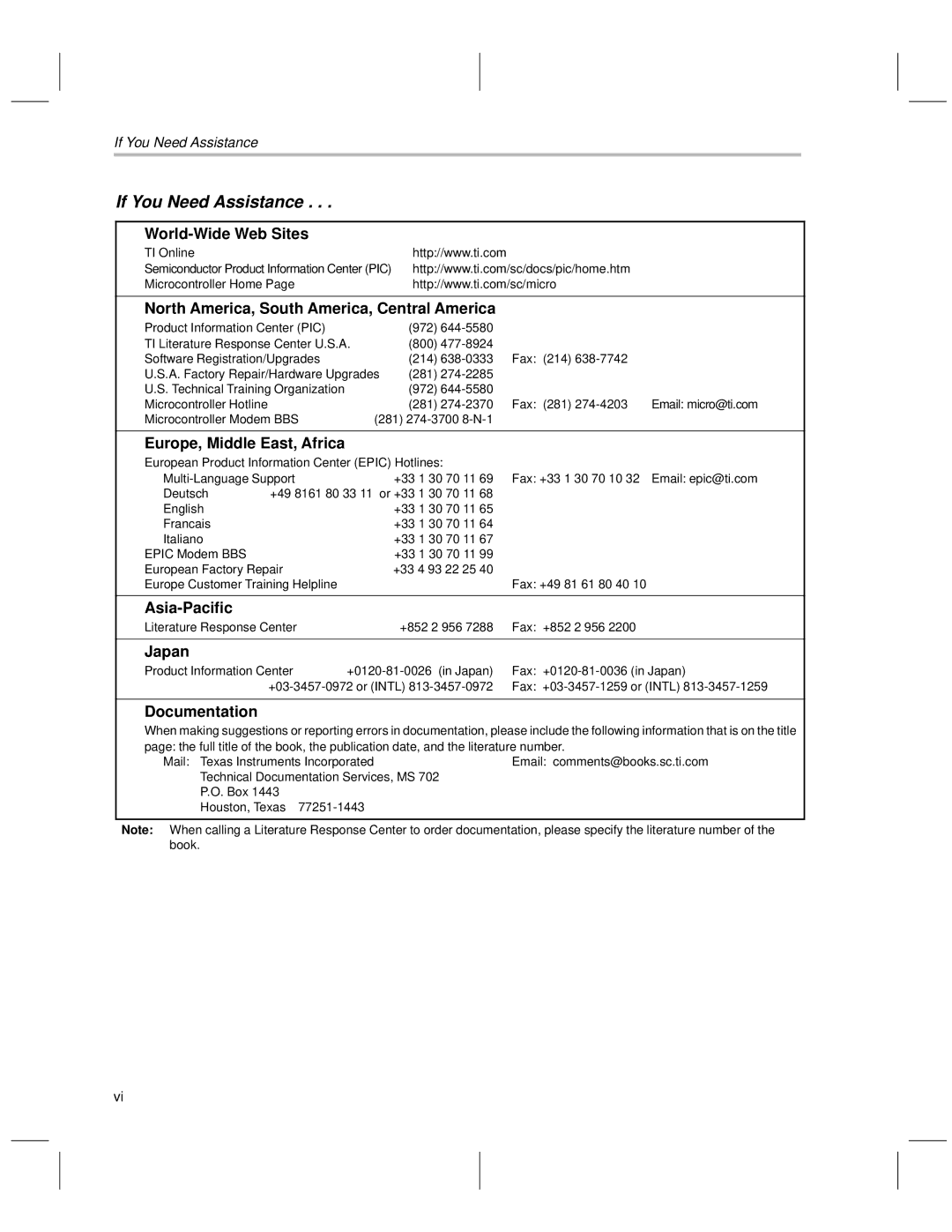 Texas Instruments TMS470R1x manual If You Need Assistance, North America, South America, Central America 