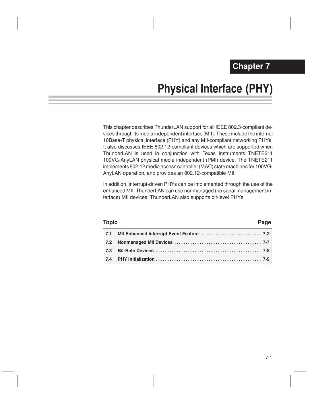 Texas Instruments TNETE100A, TNETE211, TNETE110A manual Physical Interface PHY 