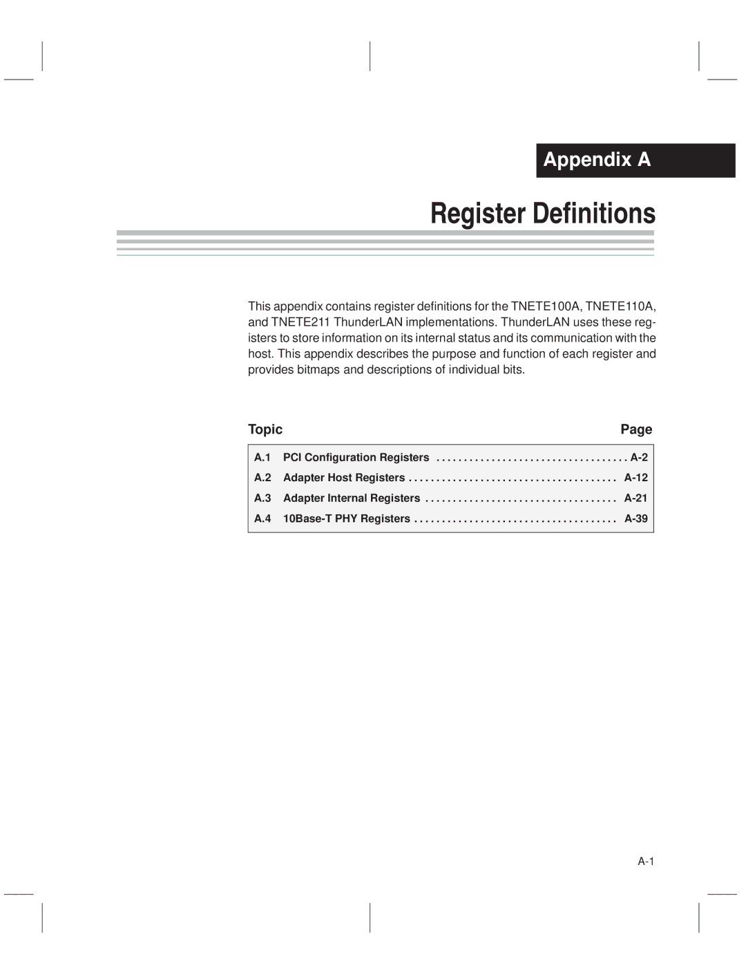 Texas Instruments TNETE211, TNETE110A, TNETE100A manual Register Definitions 